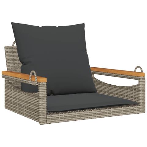 Panchina Dondolo Con Cuscini Grigia 63x62x40 Cm In Polyrattan - Foto 1