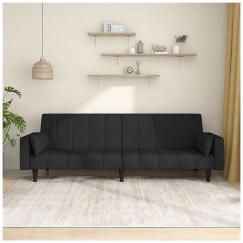 Divano Letto a 2 Posti con 2 Cuscini Nero in Tessuto - Foto 2