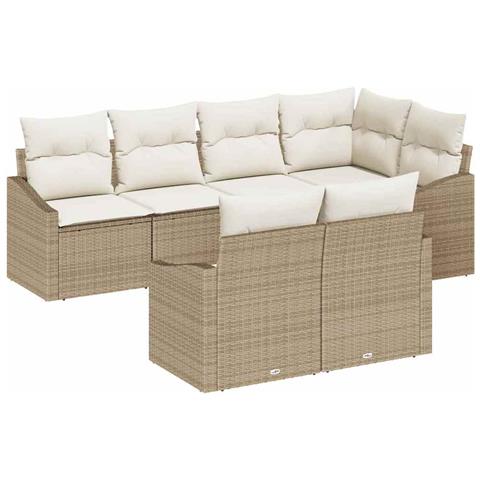 Set da pranzo da giardino 7 pezzi con cuscini beige in polyrattan - Foto 1