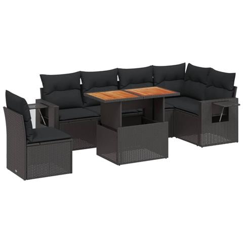 Set Divani da Giardino con Cuscini 7pz Nero Polyrattan - Foto 1