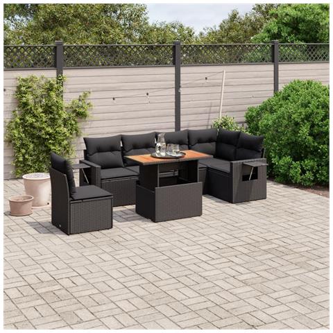 Set Divani da Giardino con Cuscini 7pz Nero Polyrattan - Foto 2