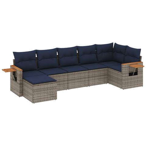 Set Divani da Giardino 7 pz con Cuscini Grigio in Polyrattan - Foto 1