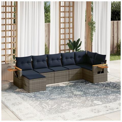 Set Divani da Giardino 7 pz con Cuscini Grigio in Polyrattan - Foto 2