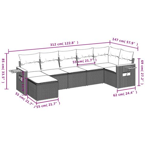Set Divani da Giardino 7 pz con Cuscini Grigio in Polyrattan - Foto 9