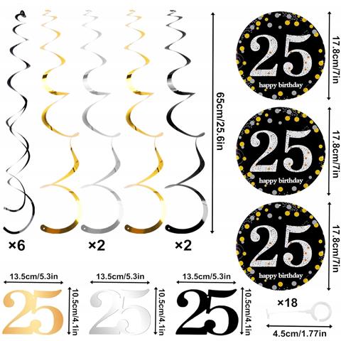 Decorazioni Di Compleanno Per Il 25° Compleanno, Spirali E Serpentina Da Appendere - Foto 4