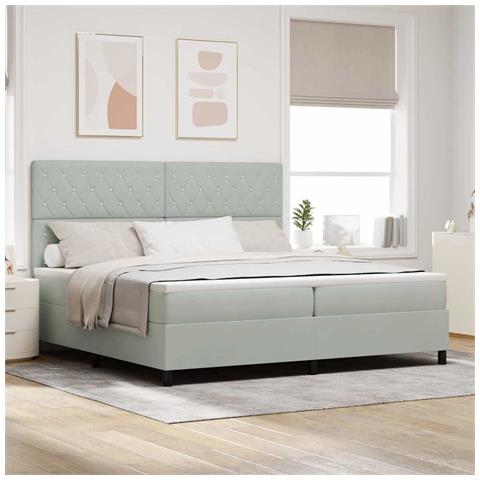 Letto a molle con materasso Grigio chiaro 200 x 200 cm Velluto - Foto 2