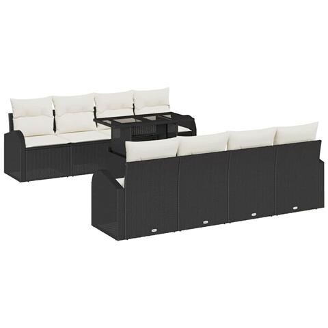 Set Divano da Giardino 9 pcs Nero 100 x 55 x 73 cm Poly Rattan - Foto 1