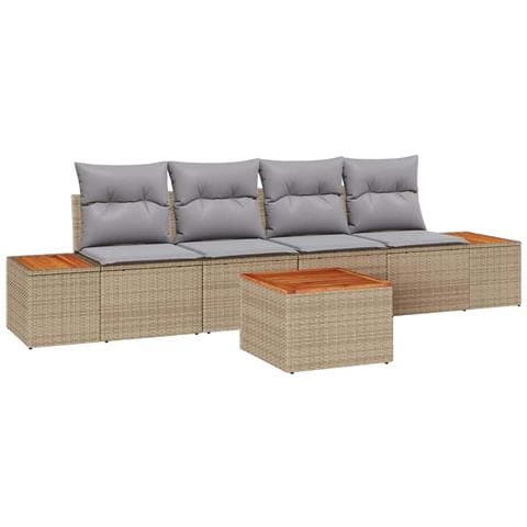 Set Divano da Giardino con cuscino 5 pcs Beige Poly Rattan - Foto 1