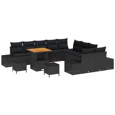 Set Divano da Giardino con cuscino 13 pcs Nero Poly Rattan - Foto 1