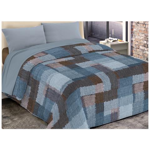 Trapunta Piumone Invernale Imbottita 300gr Microfibra Diadema Quadri 2 Piazze D6 Blu - Foto 1