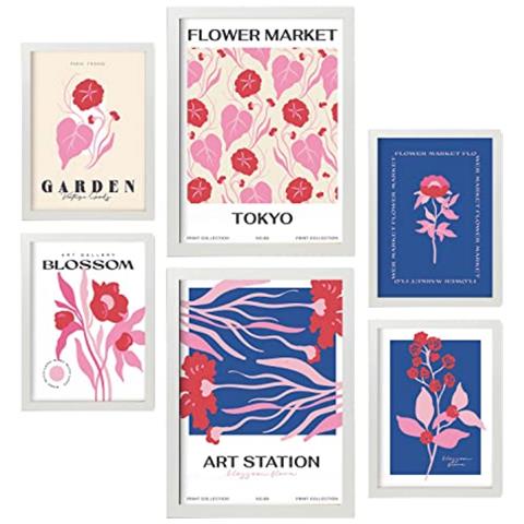 Set Di 6 Stampe Fiori Mercato Dei Fiori Natura E Stampe Botaniche Per L'interior Design A3 & A4 Cornice Bianca - Foto 1