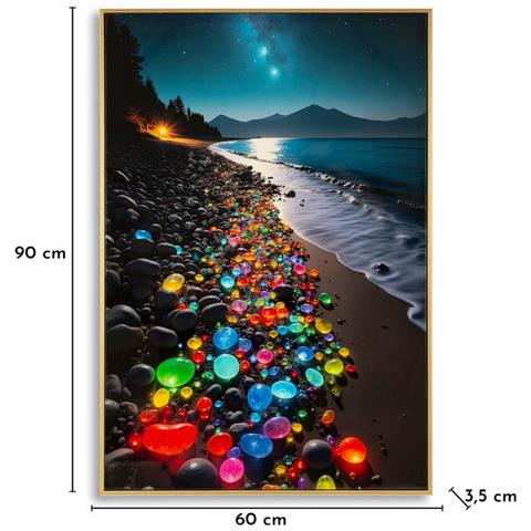 Stampa Su Tela Laccata Colors Modello B Notturno Con Sassi Luminosi Con Cornice Oro - Foto 6