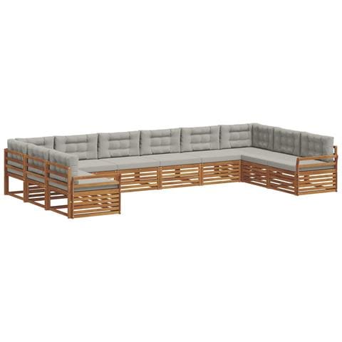 Set divani con cuscino 10 pcs Grigio Naturale e Chiaro - Foto 1