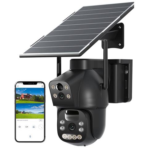 Telecamera Solare Esterno Con Sim Doppio Obiettivo, 15600mah Batteria 8w Pannello Solare Telecamere Senza Fili Dual-pir Rilevamento Umano Visione Notturna Pc /cloud /ip66-no Wifi - Foto 1