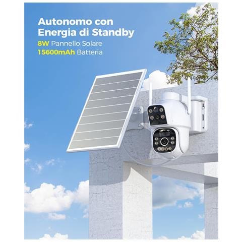 Telecamera Solare Esterno Con Sim Doppio Obiettivo, 15600mah Batteria 8w Pannello Solare Telecamere Senza Fili Dual-pir Rilevamento Umano Visione Notturna Pc /cloud /ip66-no Wifi - Foto 4