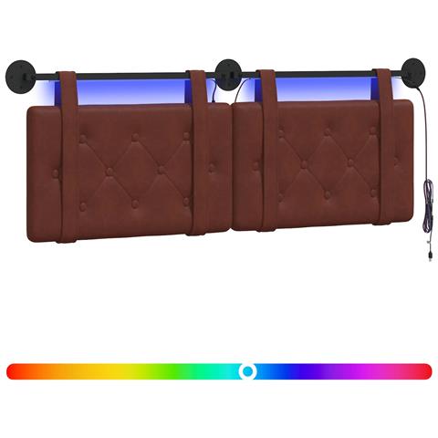 Testiera sospesa Con luce LED Marrone Lucido PU Antico - Foto 1