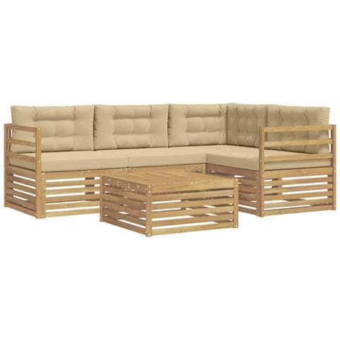 Set di divani da esterno 5 pcs Bianco e Beige Poliestere - Foto 1