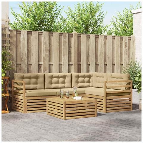 Set di divani da esterno 5 pcs Bianco e Beige Poliestere - Foto 2