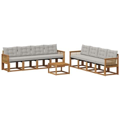Set di divani da esterno 9 pcs Naturale e Grigio Chiaro - Foto 1