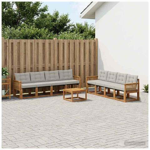 Set di divani da esterno 9 pcs Naturale e Grigio Chiaro - Foto 2