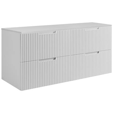 Mobile sottolavabo per bagno, Bianco e marrone, 120 cm, 4 cassetti con chiusura ammortizzata, Mobili da bagno moderni - Foto 1