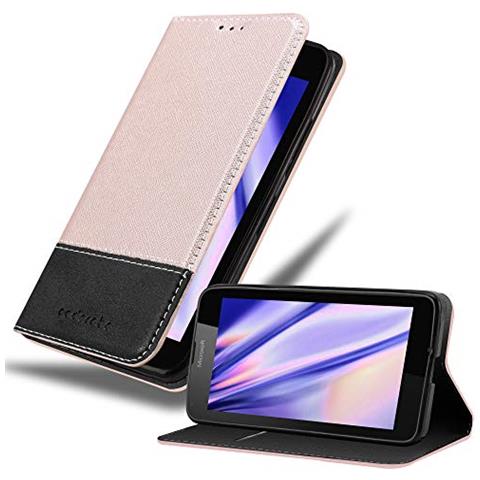 Custodia Compatibile Con Nokia Lumia 640 In Oro Rosato Nero - Coperchio Protettiva Con Chiusura Magnetica, Funzione Stand E Tasca Per Le Carte - Foto 1