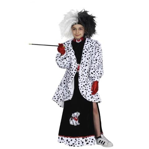 Costume Di Carnevale Crudelia Lusso Halloween Di Bambina Taglia L 8/9 Anni - Foto 1