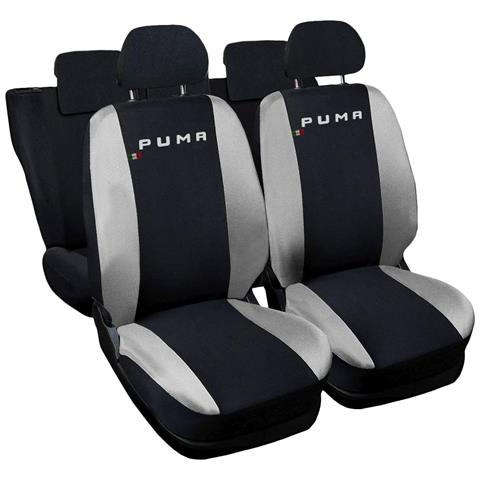 Coprisedili Auto Compatibili Per Puma, Made In Italy, Set Di Copri Sedili Anteriori E Posteriori Con Copri Poggiatesta Incluso, Tessuto Poliestere, Colore - Nero \grigio Chiaro - Foto 1