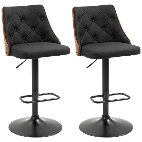 Set 2 Sgabelli Da Bar Girevoli Ad Altezza Regolabile Per Cucina E Soggiorno, 47.5x50x93.5-116 Cm, Nero E Noce - Foto 1