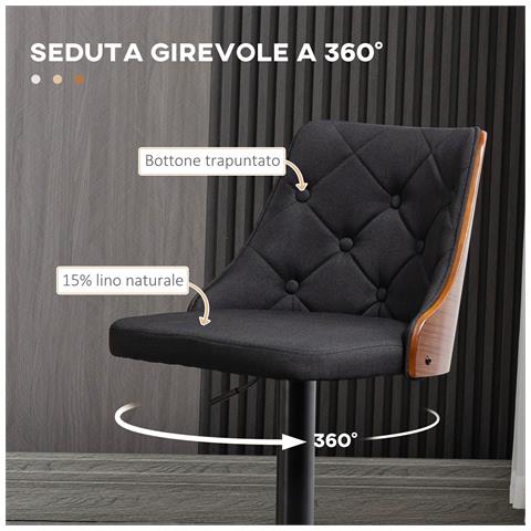 Set 2 Sgabelli Da Bar Girevoli Ad Altezza Regolabile Per Cucina E Soggiorno, 47.5x50x93.5-116 Cm, Nero E Noce - Foto 6