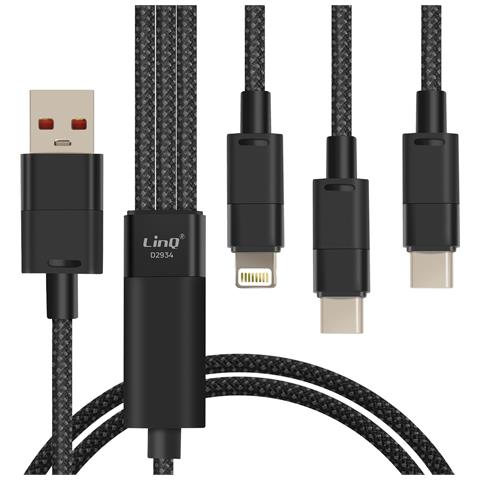 Cavo 60w Da Usb A Lightning + 2 Usb-c Ricarica Rapida 1 Metro E 20, Nero - Foto 1