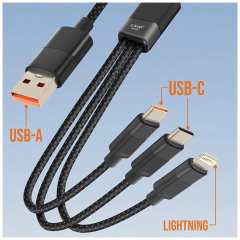 Cavo 60w Da Usb A Lightning + 2 Usb-c Ricarica Rapida 1 Metro E 20, Nero - Foto 5