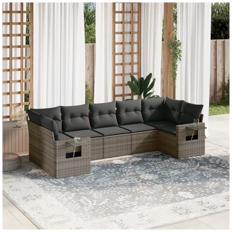 Set Divani da Giardino 7 pz con Cuscini Grigio in Polyrattan - Foto 2