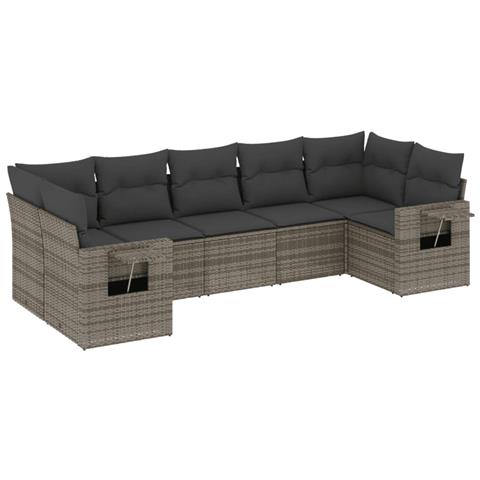 Set Divani da Giardino 7 pz con Cuscini Grigio in Polyrattan - Foto 1