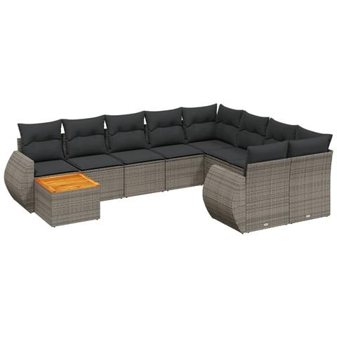 Set Divano Da Giardino 10 Pz Con Cuscini Grigio In Polyrattan - Foto 2