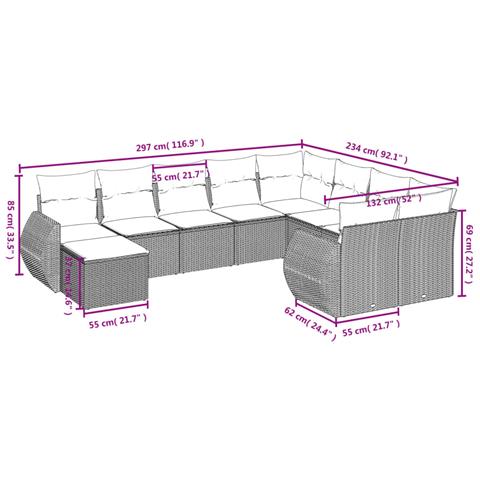 Set Divano Da Giardino 10 Pz Con Cuscini Grigio In Polyrattan - Foto 3