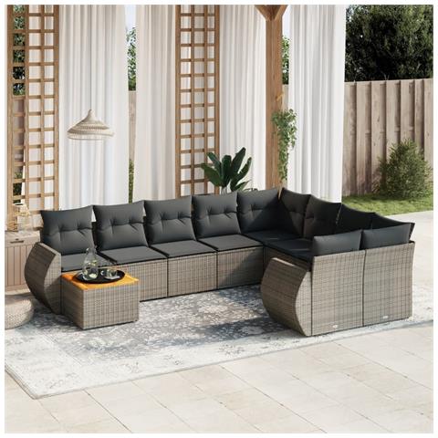 Set Divano Da Giardino 10 Pz Con Cuscini Grigio In Polyrattan - Foto 1