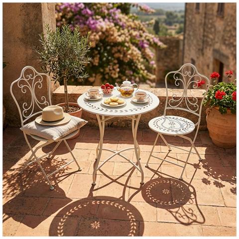 Palmela - Set Due Sedie Pieghevoli E Tavolo Rotondo Con Decori - Foto 2