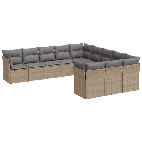 Set Divani Da Giardino 11 Pz Con Cuscini Beige In Polyrattan - Foto 2