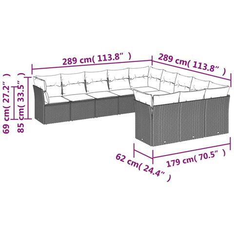 Set Divani Da Giardino 11 Pz Con Cuscini Beige In Polyrattan - Foto 3