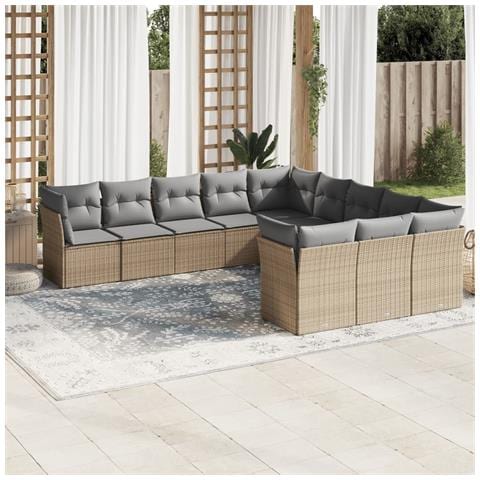 Set Divani Da Giardino 11 Pz Con Cuscini Beige In Polyrattan - Foto 1