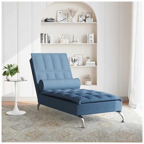 Chaise Longue Massaggi Cuscino A Rullo Blu In Tessuto - Foto 3