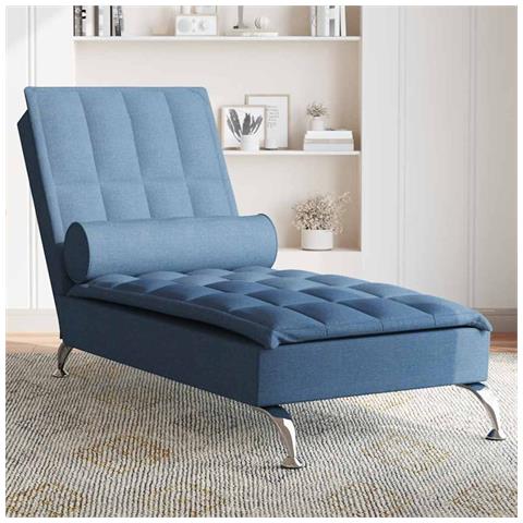 Chaise Longue Massaggi Cuscino A Rullo Blu In Tessuto - Foto 1