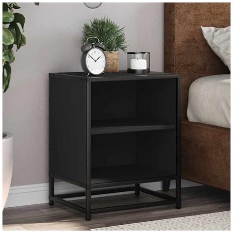Comodino Nero 40x31x50 Cm Legno Multistrato E Metallo - Foto 1