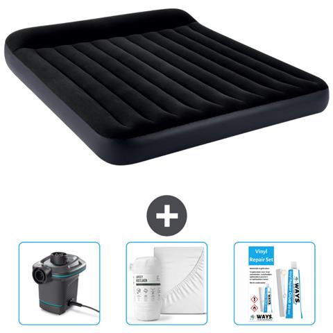 Set Materassino Gonfiabile - 203x183x25 Cm - Blu Scuro - Include Accessori Coordinati - Foto 1