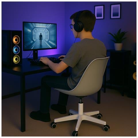 Sedia Da Ufficio Full Grigio Poltrona Da Studio E Casa Ergonomica Con Ruote - Foto 5