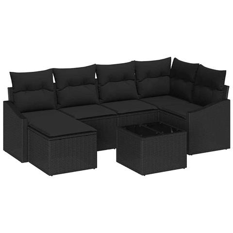 Set da pranzo da giardino 7 pezzi con cuscini beige in polyrattan - Foto 1