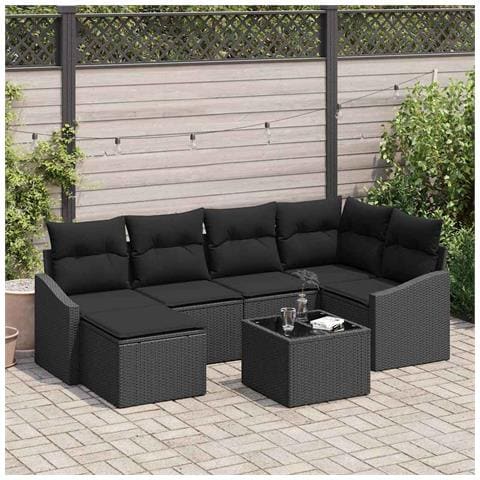 Set da pranzo da giardino 7 pezzi con cuscini beige in polyrattan - Foto 2