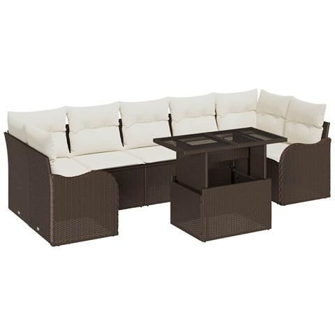 Set divano da giardino  8 pezzi con cuscini Marrone Polyrattan, Divano da giardino VIDA XL per 2 persone con cuscini Marrone Polyrattan - Foto 1