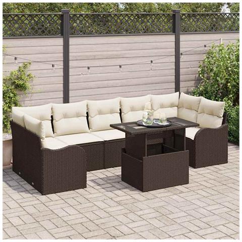 Set divano da giardino  8 pezzi con cuscini Marrone Polyrattan, Divano da giardino VIDA XL per 2 persone con cuscini Marrone Polyrattan - Foto 2
